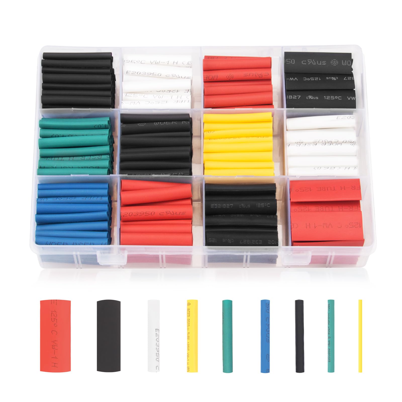 innhom 650pcs Heat Shrink Tubing Heat Shrink Tube Wire Shrink Wrap Shrinkage Ratio 2:1 Electrical Cable Wire Kit Set Long Lasting Insulation