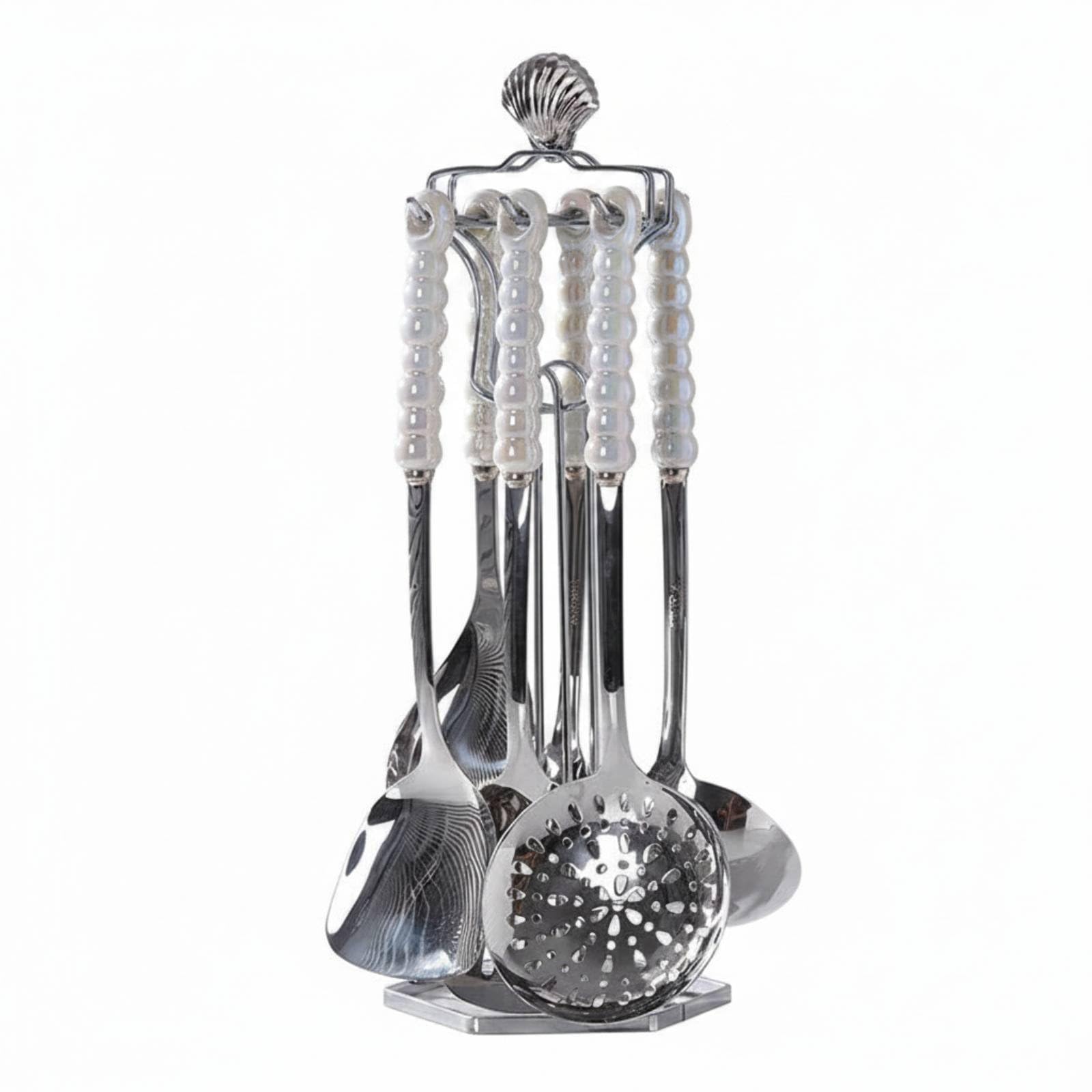 Utensili in Acciaio Inox Set Attrezzi Cucina Mestolo Cucchiaio Forato Paletta Servispaghetti Cucchiaio Base Rotante Drenante Acciaio 304 E Presa in, Multicolore
