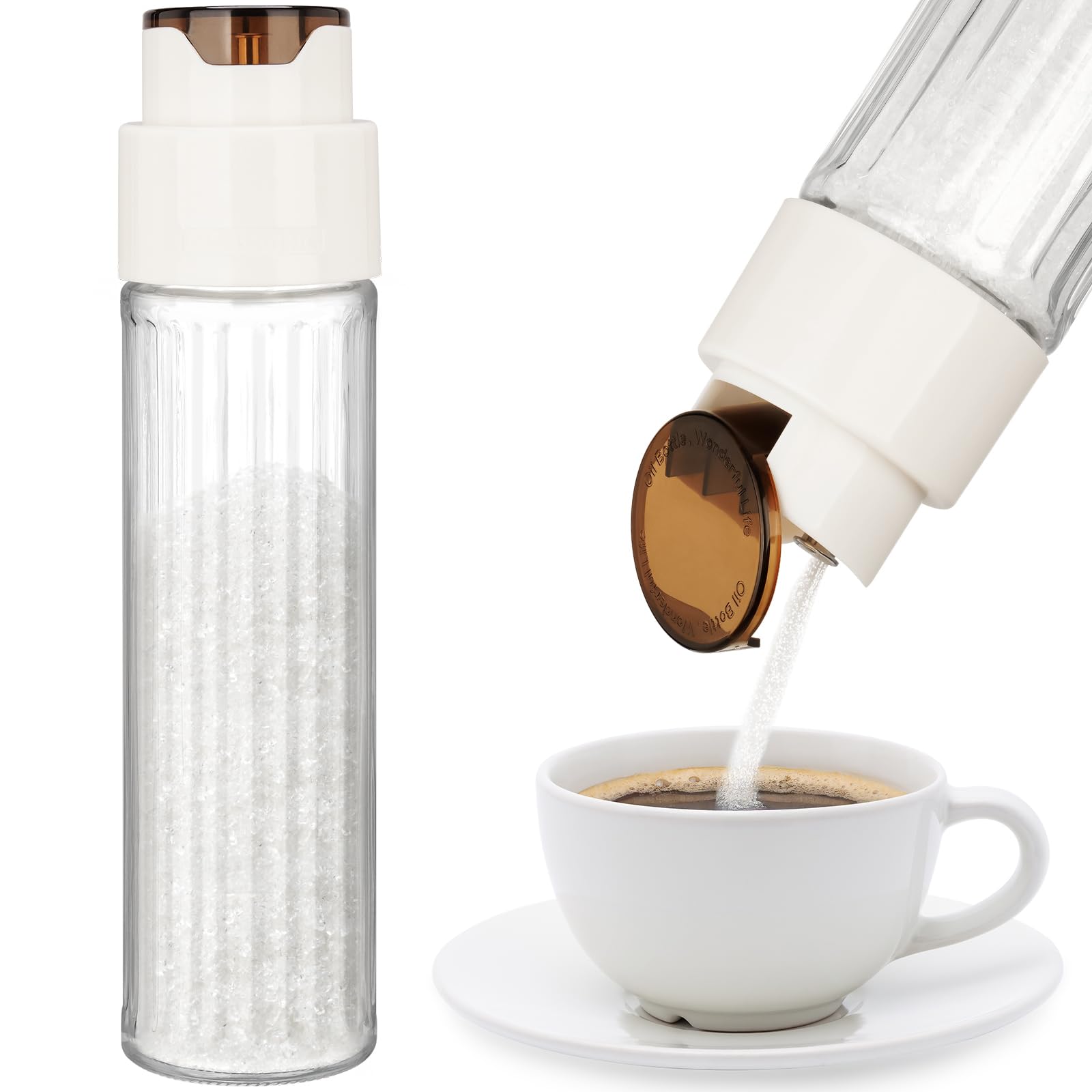 NiHome Sugar Dispenser with Automatic Pouring Switch for Home, Kitchen, Coffee Station, Large Capacity Glass Jar for Sugar, Coffee Creamer, Salt, Food-Grade Glass with Anti-Slip Ribbed Design