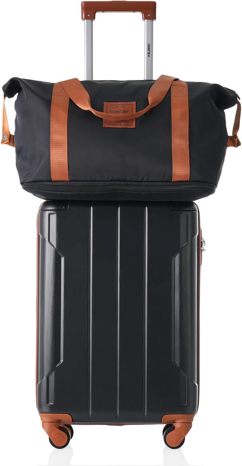 Luggage Set 3 Piece Carry on Luggage, Lightweight Durable Suitcases with Spinner Wheels, Corner Guards (Black Brown, 20inch)