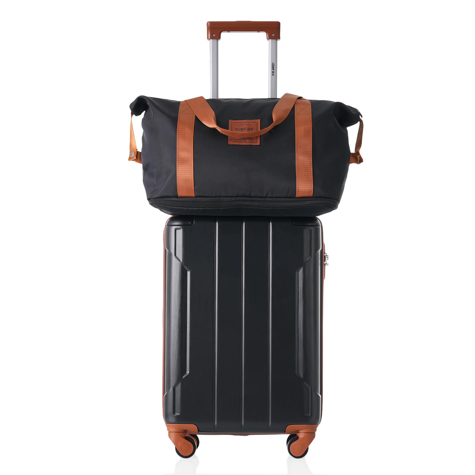 Merax Luggage Set 3 Piece Carry on Luggage, Lightweight Durable Suitcases with Spinner Wheels, Corner Guards (Black Brown, 20inch)