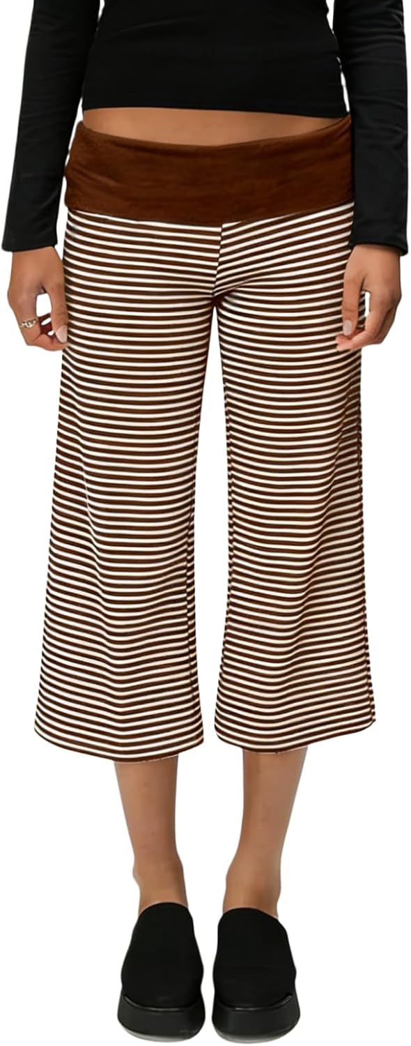 Luckinbaby Women Fold Over Lounge Capris Wide Leg Cropped Flowy Gaucho Pants Comfy Casual Yoga Coluttes Pajama Bottom