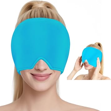 Migraine Relief Cap, Reusable Hot Cold Therapy Head Wrap for Headache Relief, 360  Gel Ice Pack Mask for Chronic Migraine, Tension Headache, Sinus Stress, Puffy Eyes Blue