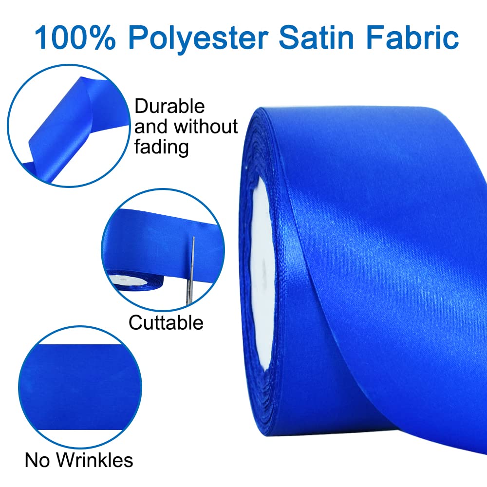 TONIFUL Royal Blue Satin Ribbon 3 Inch X 25yds Solid Silk Ribbons for Gift Wrapping Craft, Floral Bouquets - Image 3