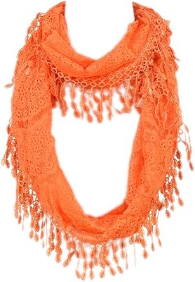 Elegant Sheer Lace Infinity Loop Circle Fashion Scarf, Orange