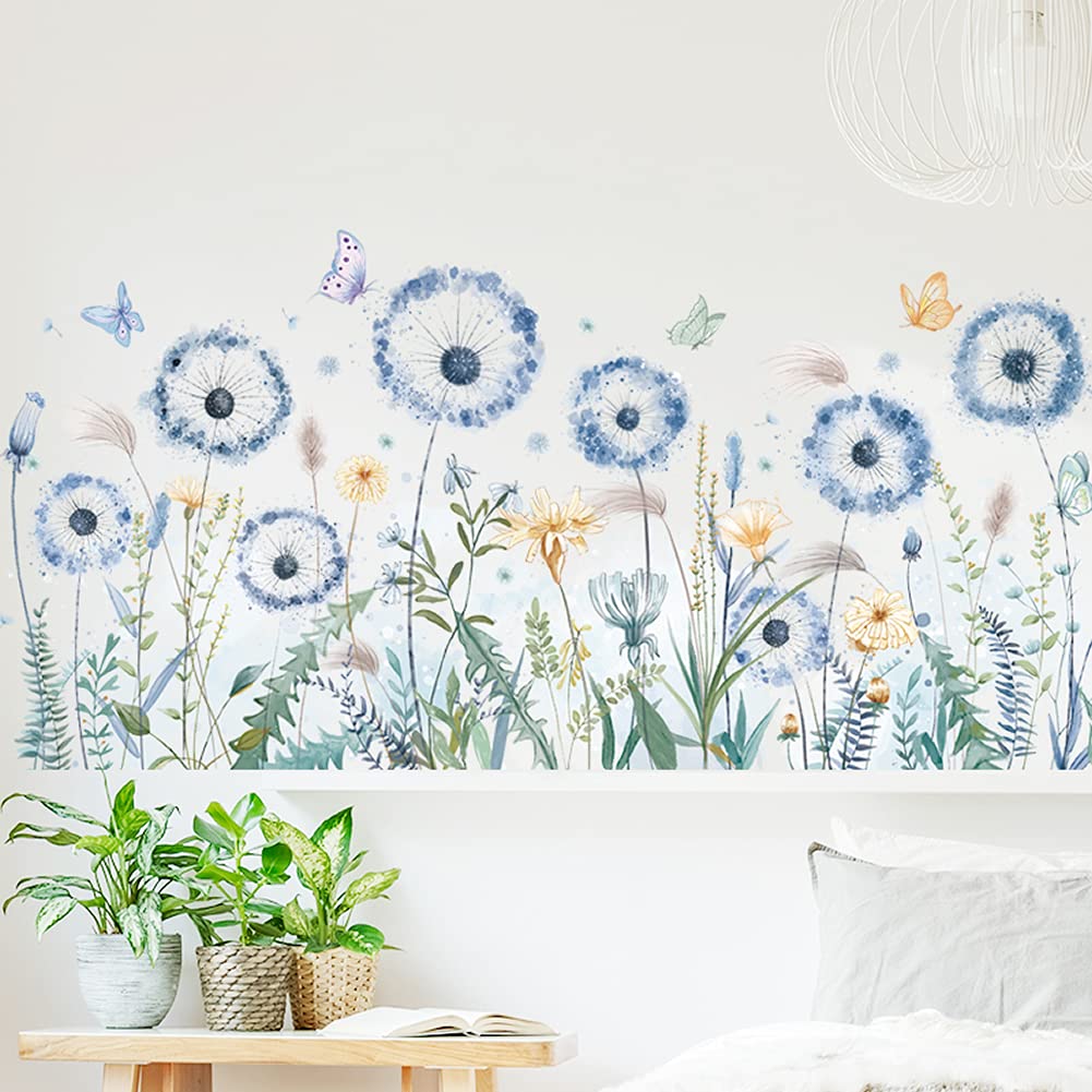 Colorful Dandelion Wall Art Decals Flying Daisy Flowers Butterflies Removable Wall Stickers Home Décor for Kids Girl Bedroom Living Room