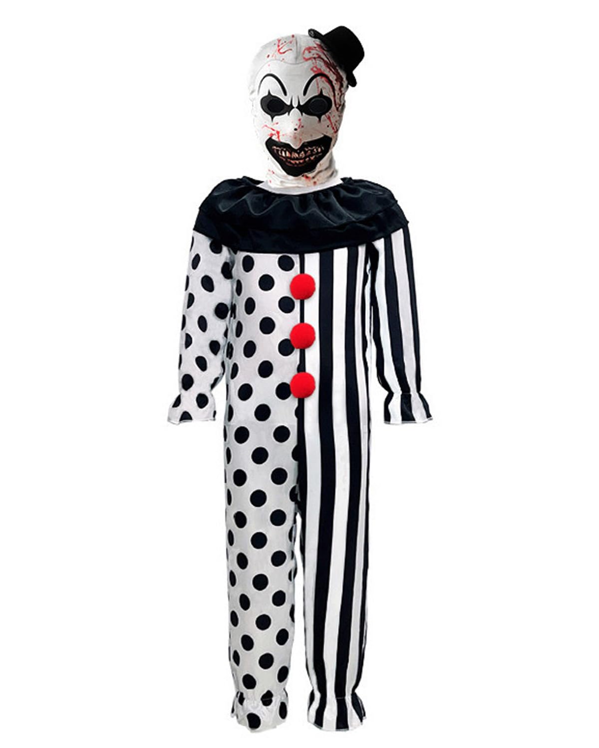 Koongso Kids Art The Clown Costume Horror Clown Killer Black White Jumpsuit with Mask for Boys Girls Evil Jester Halloween Party Full Outfit Set Stage Role Play Props