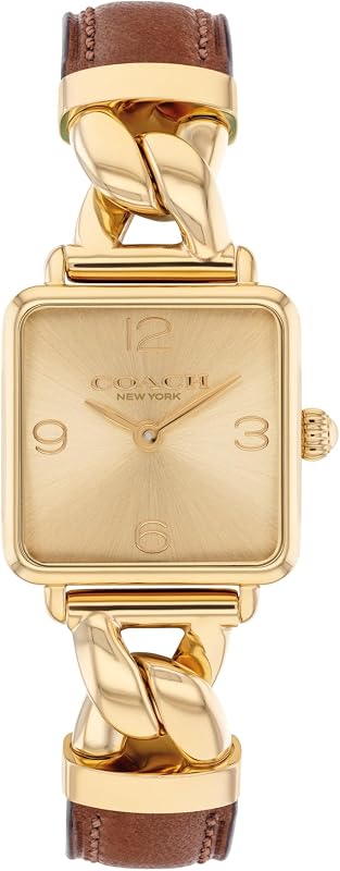 Reloj de cuarzo Cass 2H para mujer – Funda cuadrada de acero inoxidable – Correa de piel de becerro – Accesorio elegante, regalo para ella 22 m