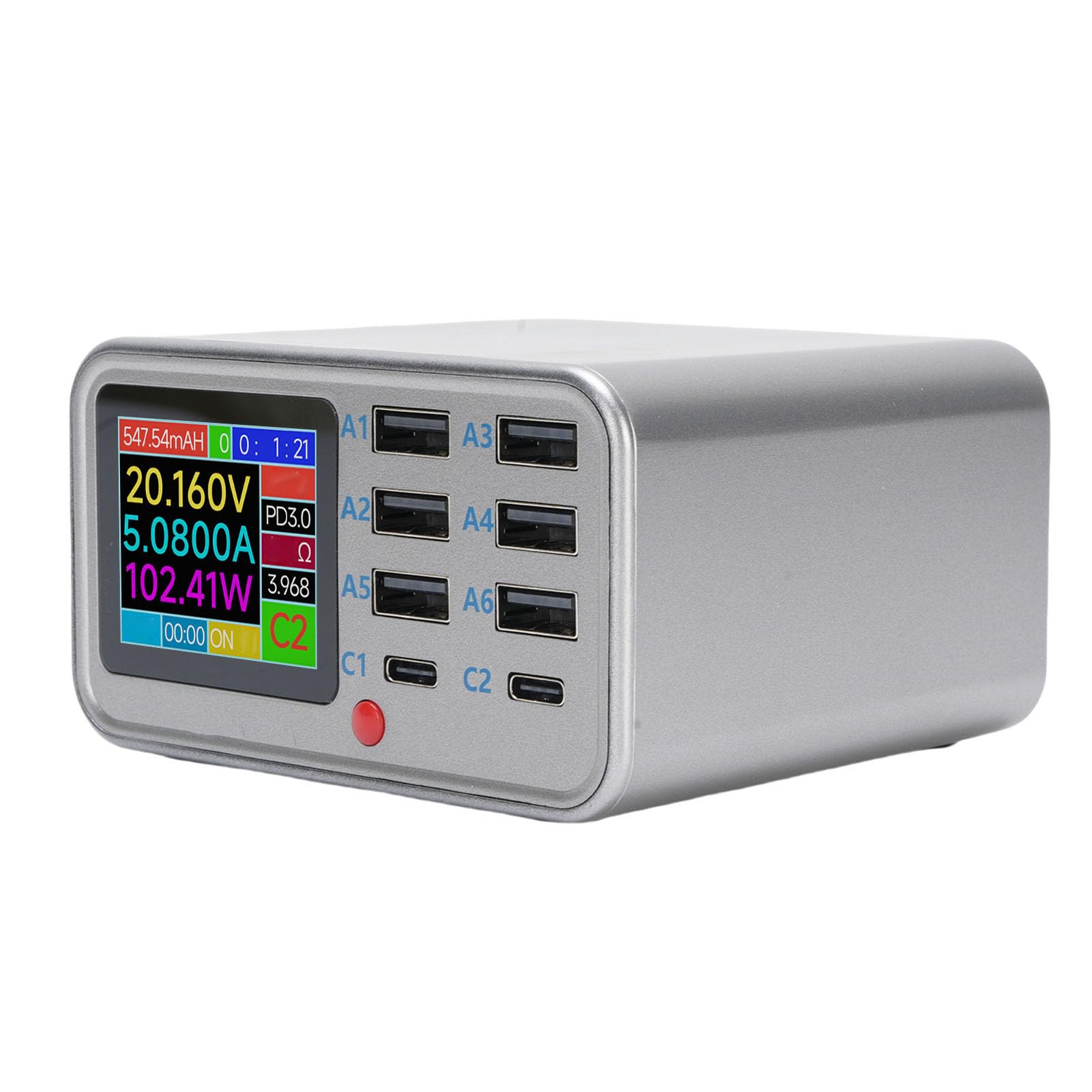 USB-Lade-Hub, 100 W, 8 Ports, Kabellose USB-Ladestation mit Bildschirmanzeige, Schnelles Aufladen Mehrerer Geräte, Smart IC Desktop Organizer Hub für Smartphones, Tablets (EU-Stecker)
