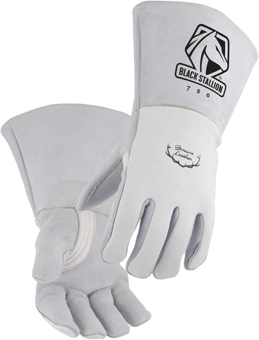 Black Stallion 750 Premium Grain Elkskin Stick Welding Gloves, Large, White
