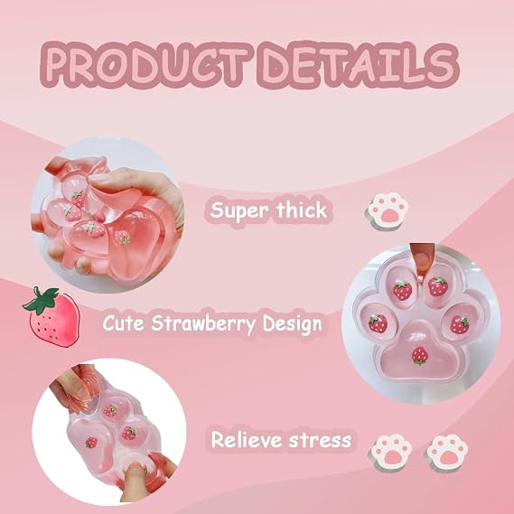 Large Cat Paw Pink Squeeze Toys 5 inch Cute Strawberry Squishies Paw Super Soft Squishies Fidget Toys Stress Relief Fidget Toys for Party Favors Relieve Anxiety Toys for Kids Adults