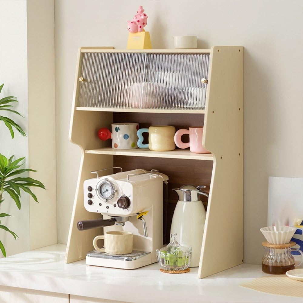 Organizador de barra de café de bambú, armario multicapa para encimera, soporte de estación de té y café, estante de almacenamiento de cocina para tazas