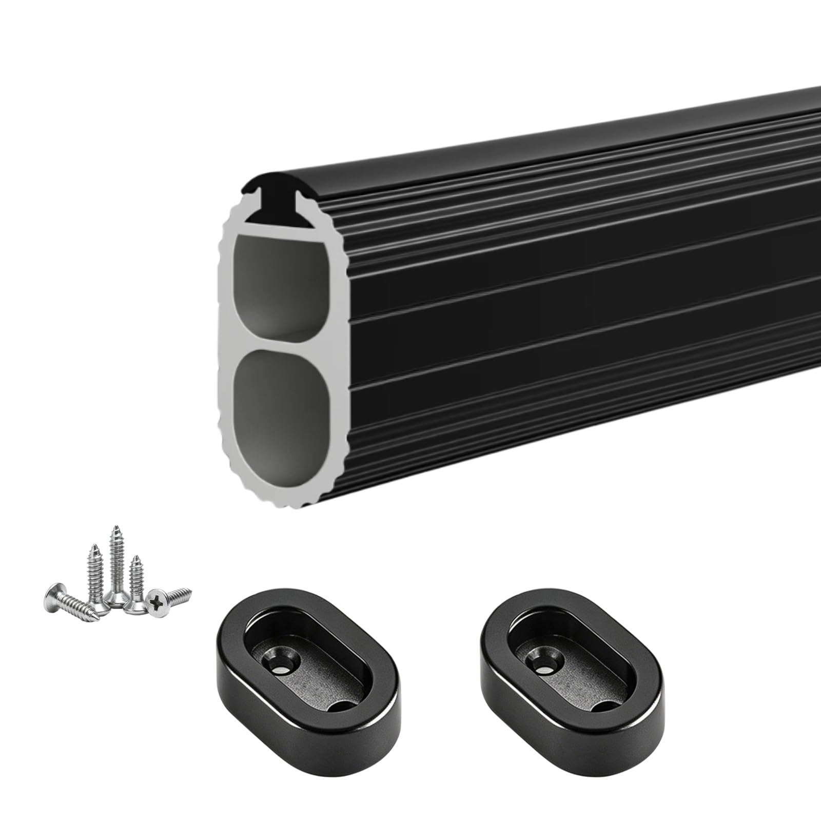Aluminum Rod for Closet, Cuttable Hanging Rods & Sturdy Clothe Wardrobe Poles with Flange Set & Screws, Dormitory/Bedroom/Hanging Curtain(Black,Closet Width 140cm/55.1")