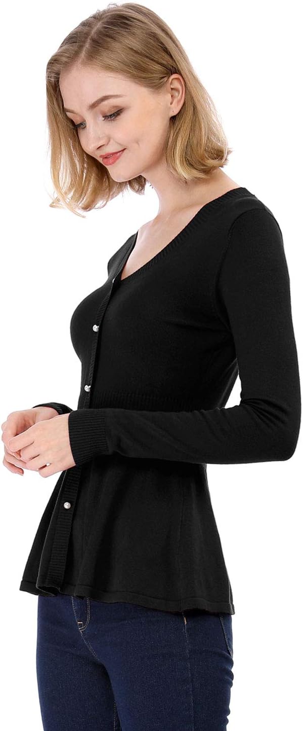 Allegra K Women's Peplum Sweater Ribbed V Neck Long Sleeve Knit Peplum Tops - Image 5