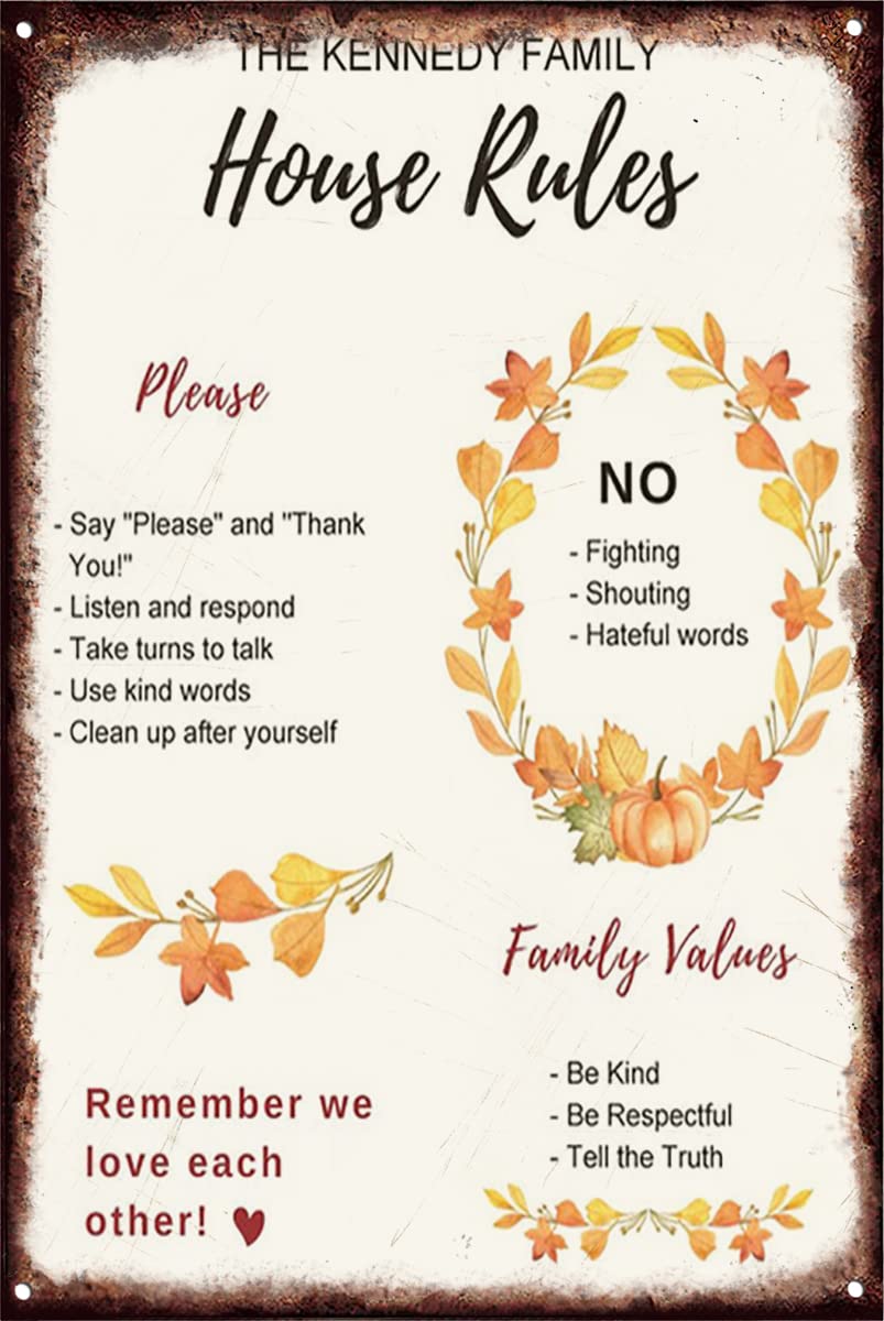 House Rules For Kids House Rule Wall Decor Family Rule Wall Decor Funny Outdoor Sign Vintage Sign Vintage Tin Metal Sign Personalized Funny Wall Decor Gift 5.5x8inch