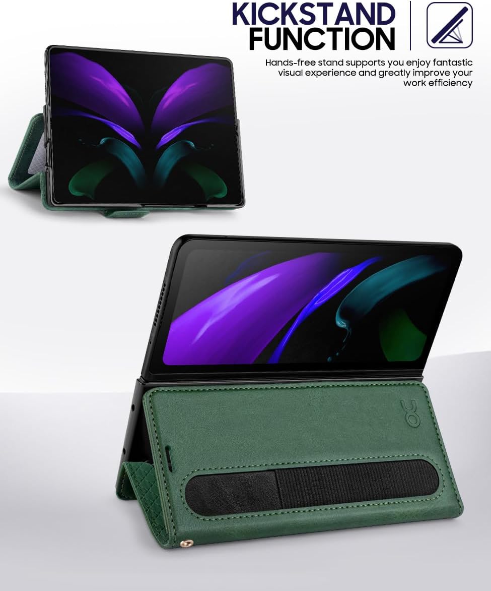 OCASE Compatible with Samsung Galaxy Z Fold7 Wallet Case, PU Leather Flip Folio Phone Cover with Card Slots, RFID Blocking, Kickstand & Wrist Strap for Z Fold 7 2025, Blackish Green