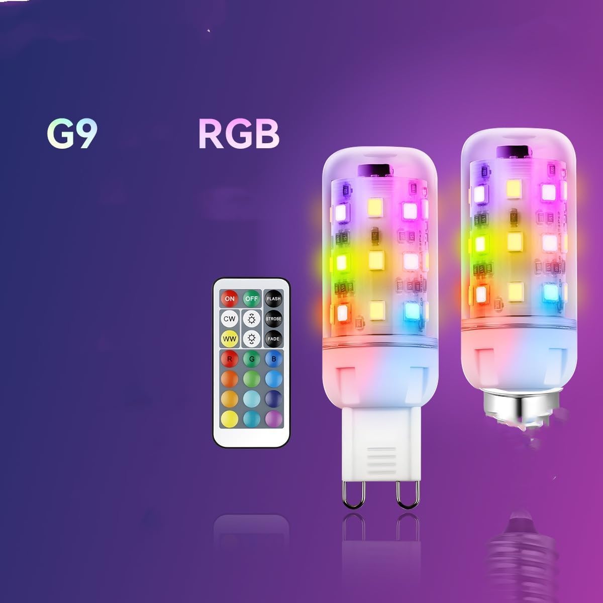 (4-Pack) RGB Color Changing LED Light Bulbs with Remote Control, 4W Dimmable G9 RGB LED Bulb, 280LM, 20-30W Halogen Equivalent, 3000K Warm White G9 Base Mood Light Bulb for Home Decor, Party