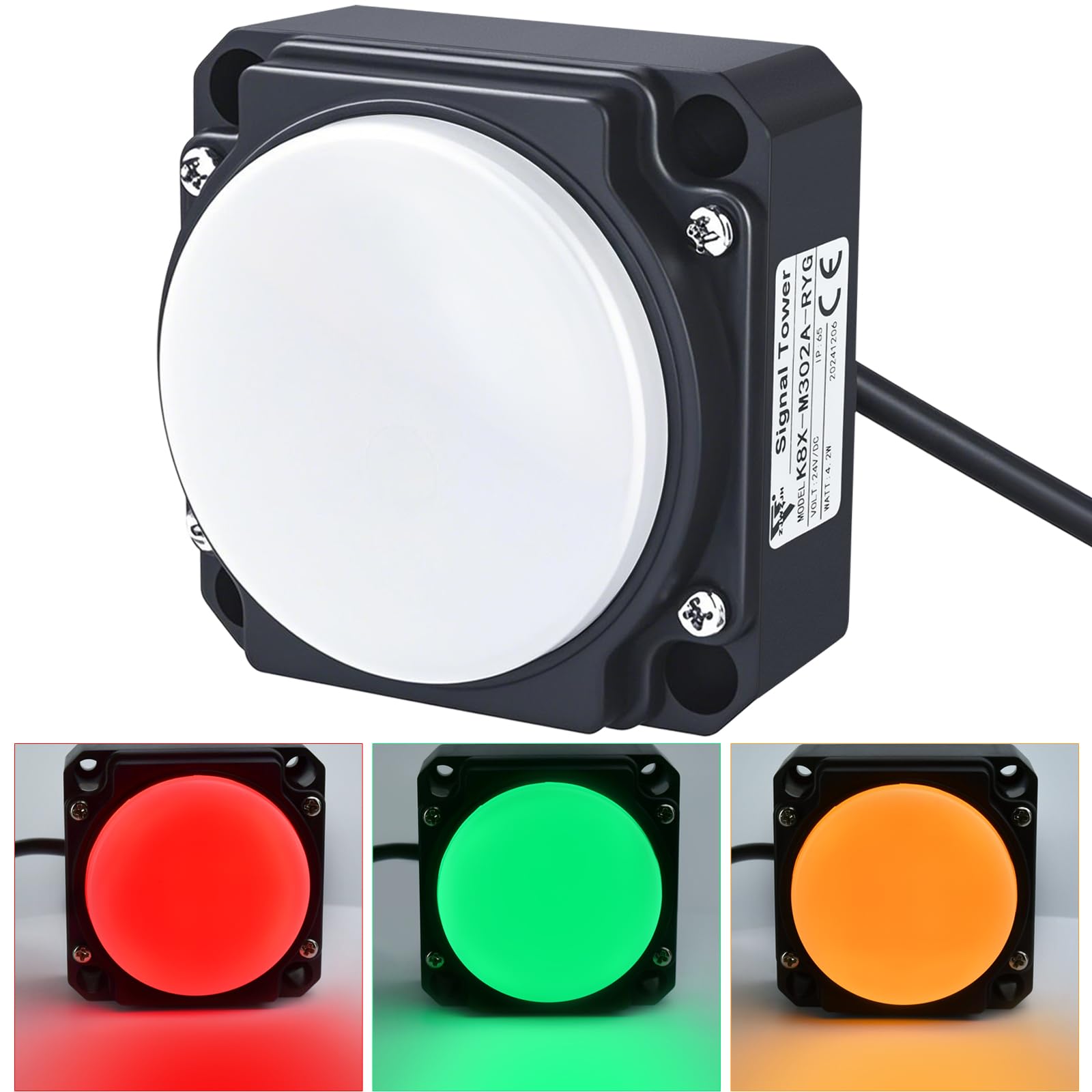 Luces de advertencia industriales de 80 mm, 24 V, 3 colores, 1 capa, luz de torre de alarma, con zumbador, impermeable, rojo y verde, cableado inferior o lateral