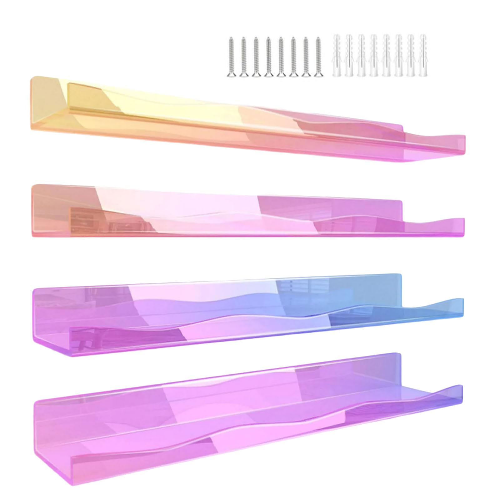 Tsophreniq Of 4 Bright Acrylic Floating Shelves Practical Nursery Rainbow Acrylic for Displaying Books and Toy Decorative Wall