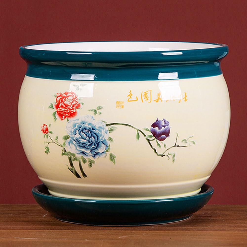 asdchZen Chinoiserie Outdoor Decor Ceramic Planter Porcelain Flower Pots Chinese Bonsai Pot Bohemia Decorative Plant Pot Bonsai Pot Table Centerpiece For Home Office,B-14 * 11cm