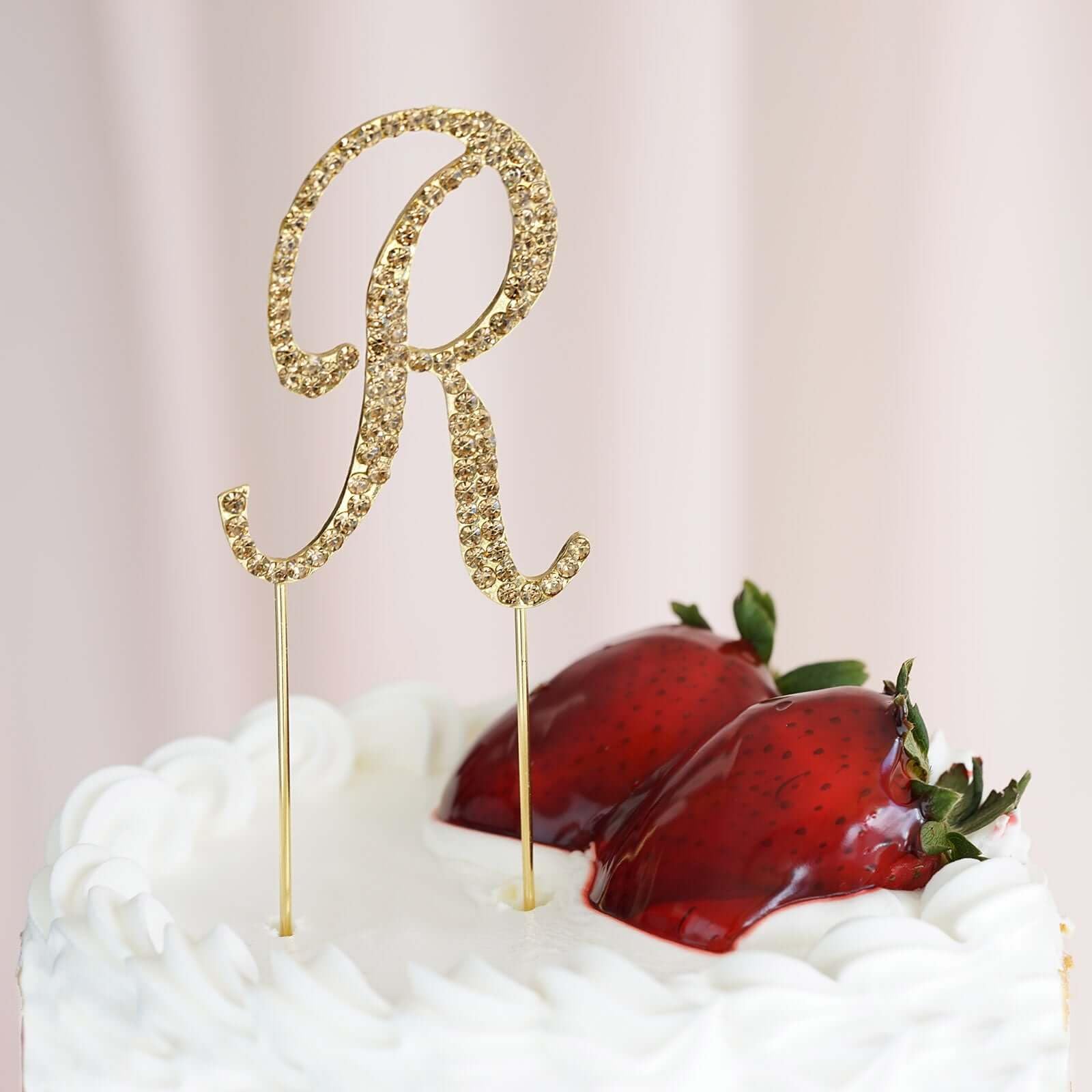 Gold Rhinestone Cake Topper Letter – Shiny Wedding, Birthday Decor, 2.5” Tall, Initial Cake Decorations