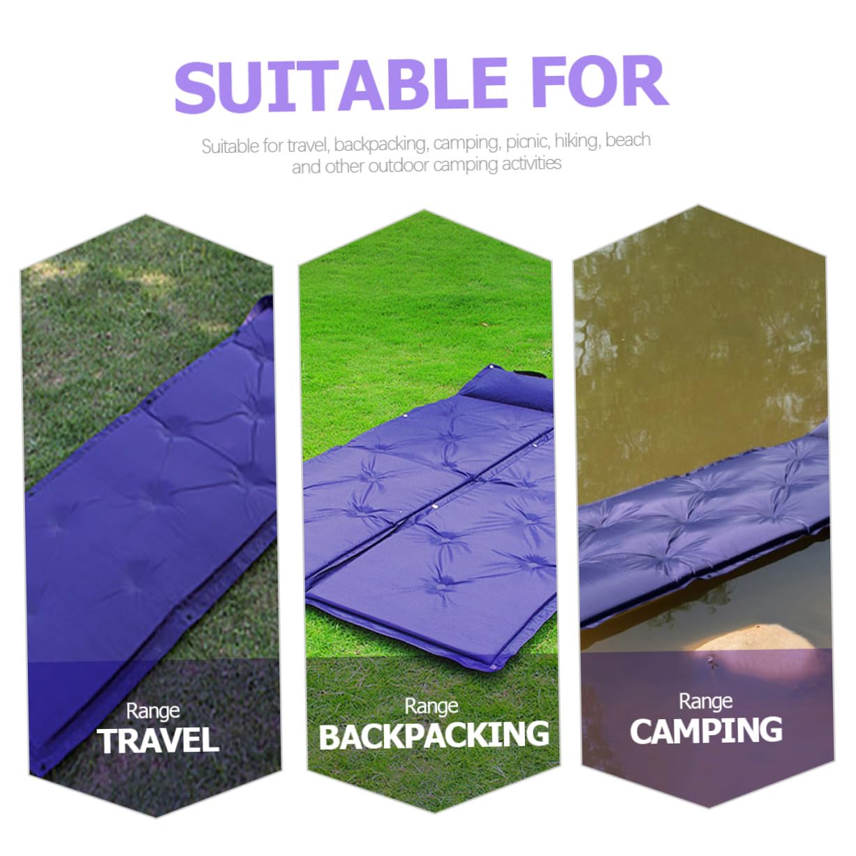 Colchón Inflable para Camping Portátil Material Confiable y Cómodo, Esterilla Autohinchable de Poliéster y PVC Adecuado para Picnic y Viajes al Aire Libre