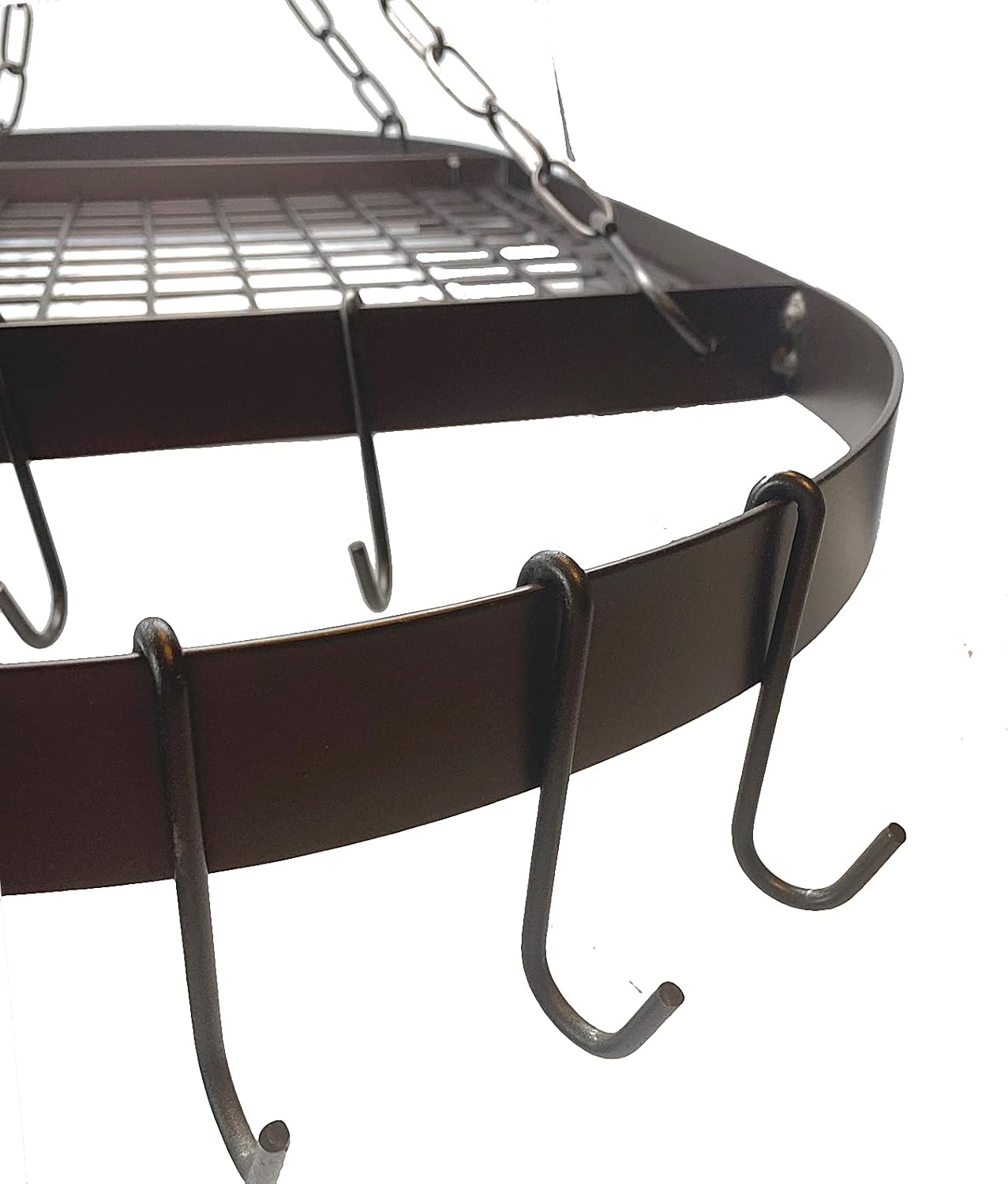 Old Dutch International Oval Bronze Hanging Pot Rack, 12 Hooks + 19.5" Chain (1.8" thick) 33" x 17¼" x 1¾"