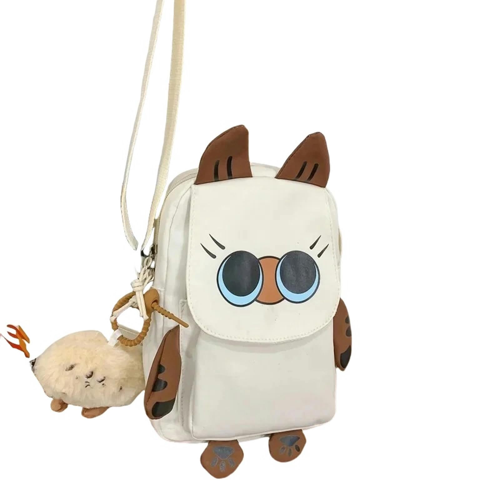 Ouxundai Men's White-C With Pendant Backpack Backpack Student Cat School Bags Casual Basic Japanese Cartoon Large Capacity Backpacks For A&B One Shoulder Bag For C