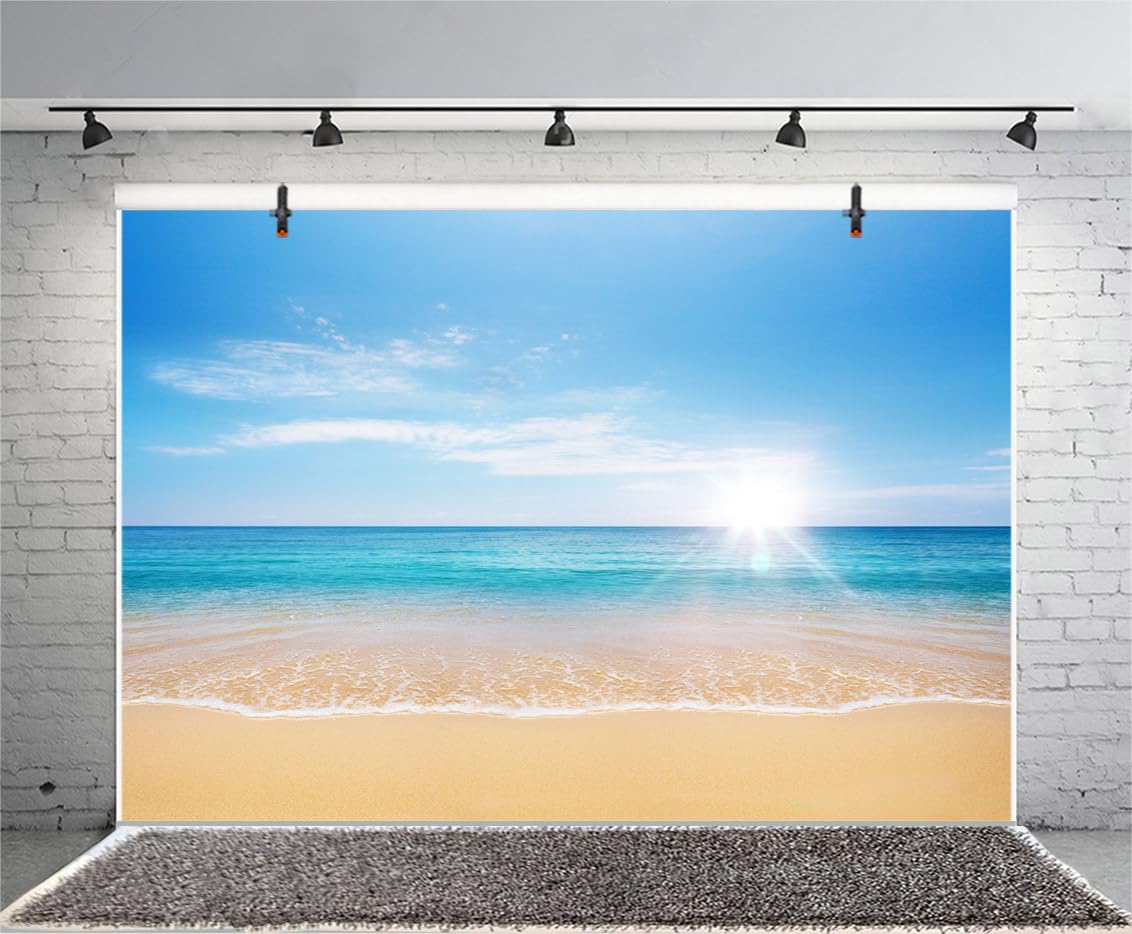 AOFOTO 3 x 2,4 m plaża fotografia studio tło morskie fale tło niebieskie morze czyste niebo światło słoneczne dziecko miłośnik dziecka portret dla dorosłych ślub podróż wakacje rekwizyty fotograficzne wideo zasłona tapeta