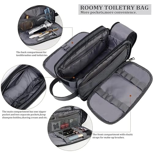 Aikimfuly Travel Business Toiletry Bag Waterproof Shaving Kit for Men Women Shower Bathroom Makeup Cosmetic Organizer Handbag (Gray 1) - Image 4