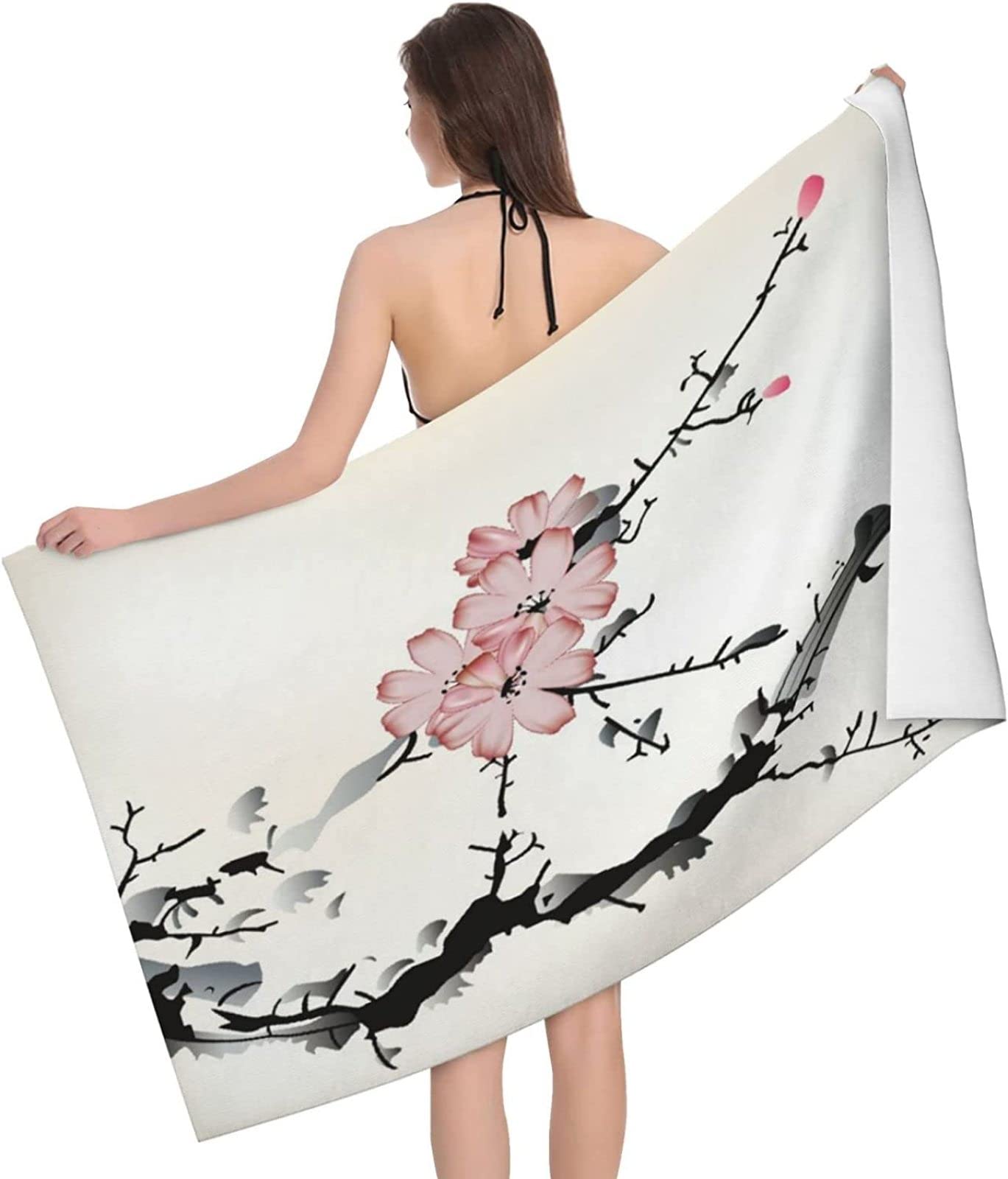 KATATI Serviette de Plage La Floraison des Cerisiers Japonais, Séchage Rapide Microfibre Serviette de Bain, La Floraison des Cerisiers Serviettes de Plage 200 x 200 cm, Voyages Vacances Drap de Plage
