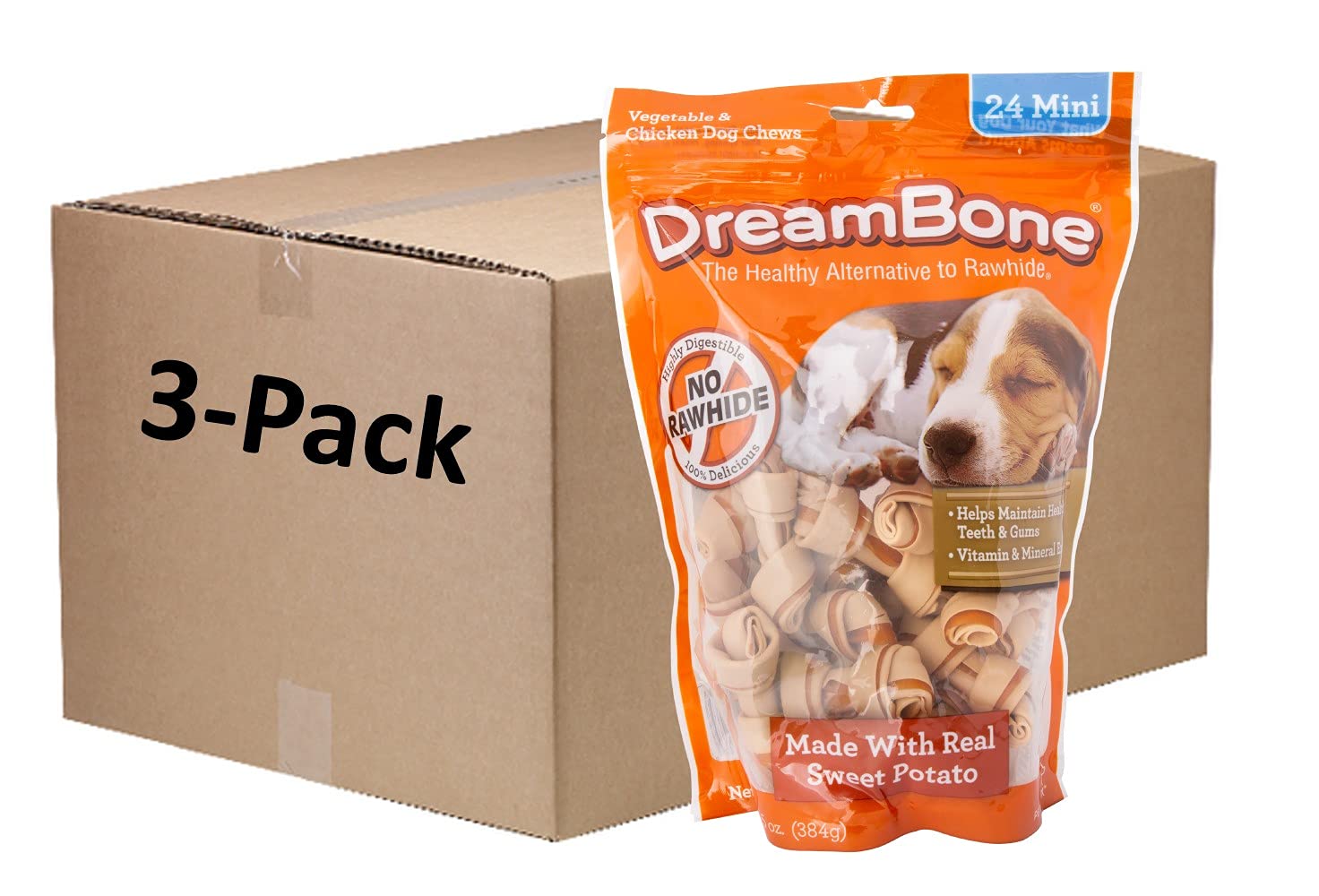 DreamBoneMini Chews with Real Sweet Potato, Rawhide-Free Chews for Dogs (24 Count Pack of 3)