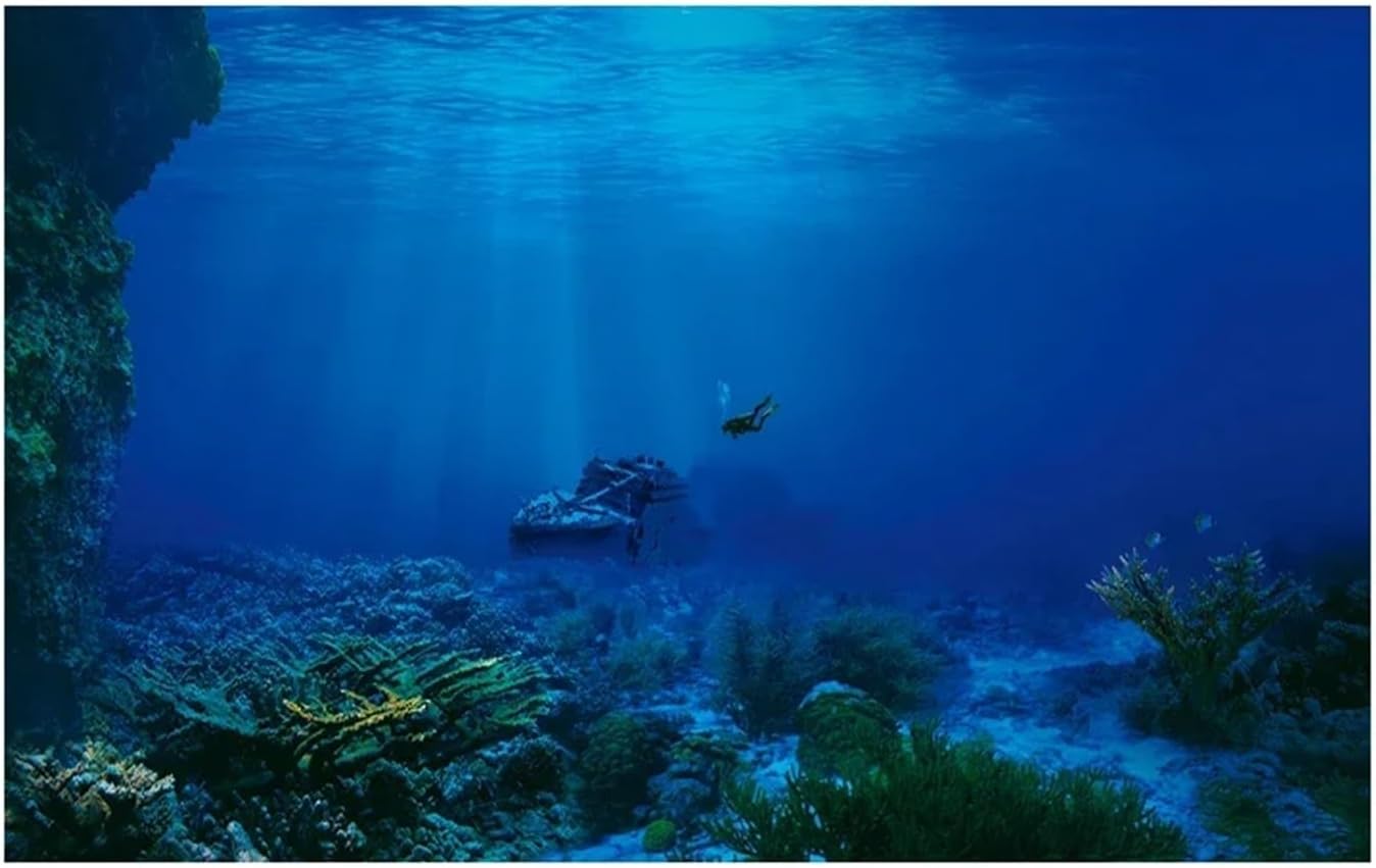 Fish Tank Background Sticker,Undersea Landscape Printing Wallpaper Aquarium Backdrop Decorations(Color-03,54x122cm)