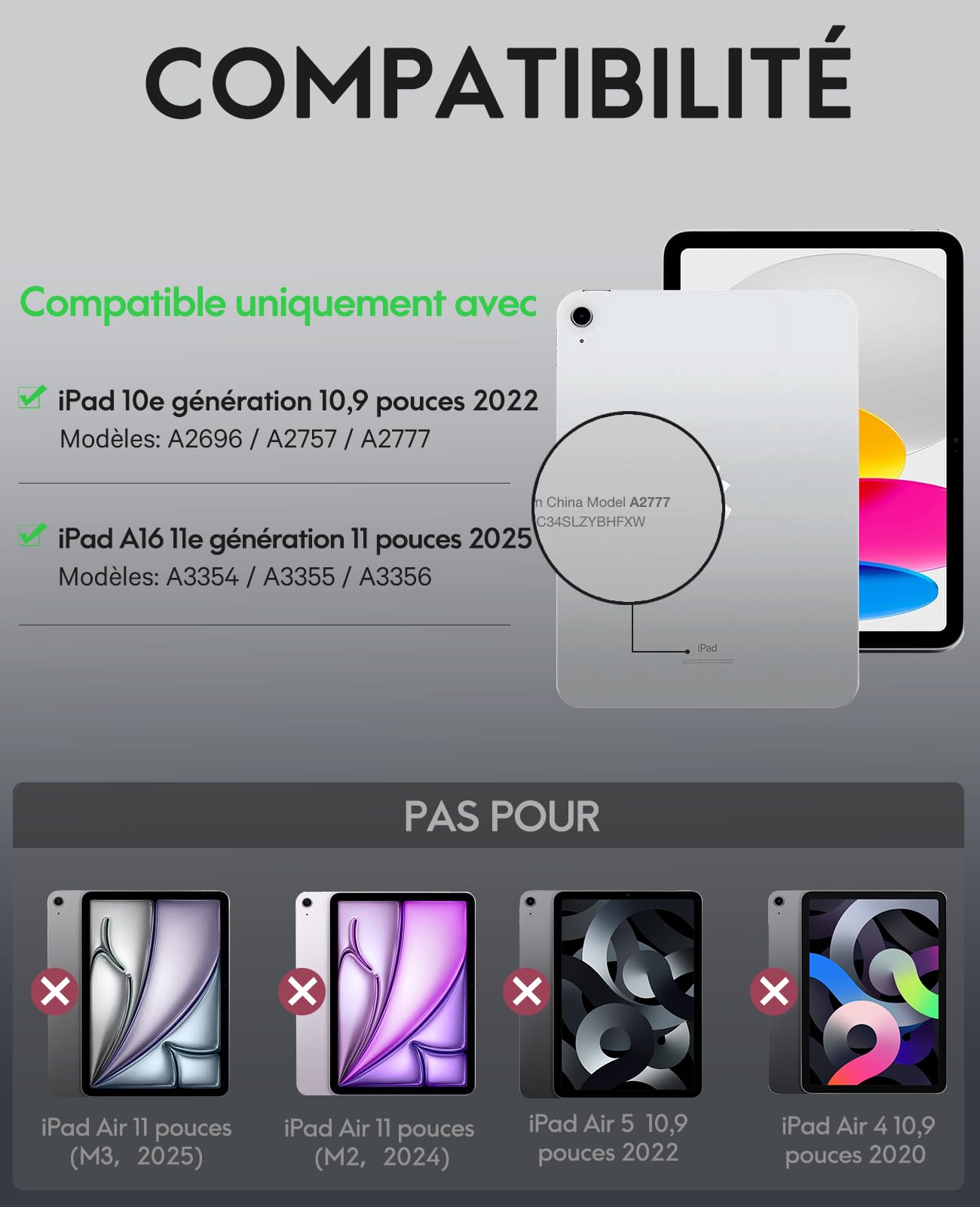 Earto Coque Clavier pour iPad 11 Ème génération 11" (A16 2025)/10 Ème génération 10.9" (2022), Clavier AZERTY avec Touchpad, Rétroéclairage 7 Couleurs avec, Support pour Apple Pencil, Noir