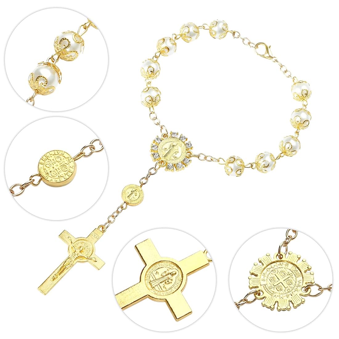 Rosario Per Auto Con Croce | 2 Pezzi Per Specchietto Retrovisore | Decorazione Interni Nero - Foto 2