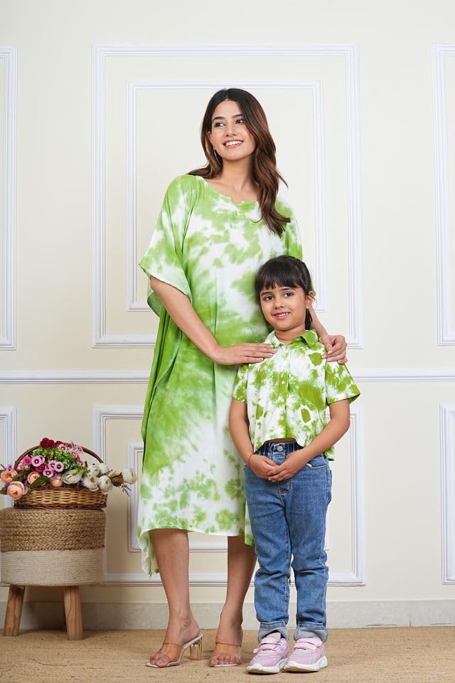 Image of Maaesa Women & Girls Mother Daughter Matching Kaftan Combo || Crepe Rayon Tie-Dyed Kaftan || Casual Wear || Family Twinning Outfit