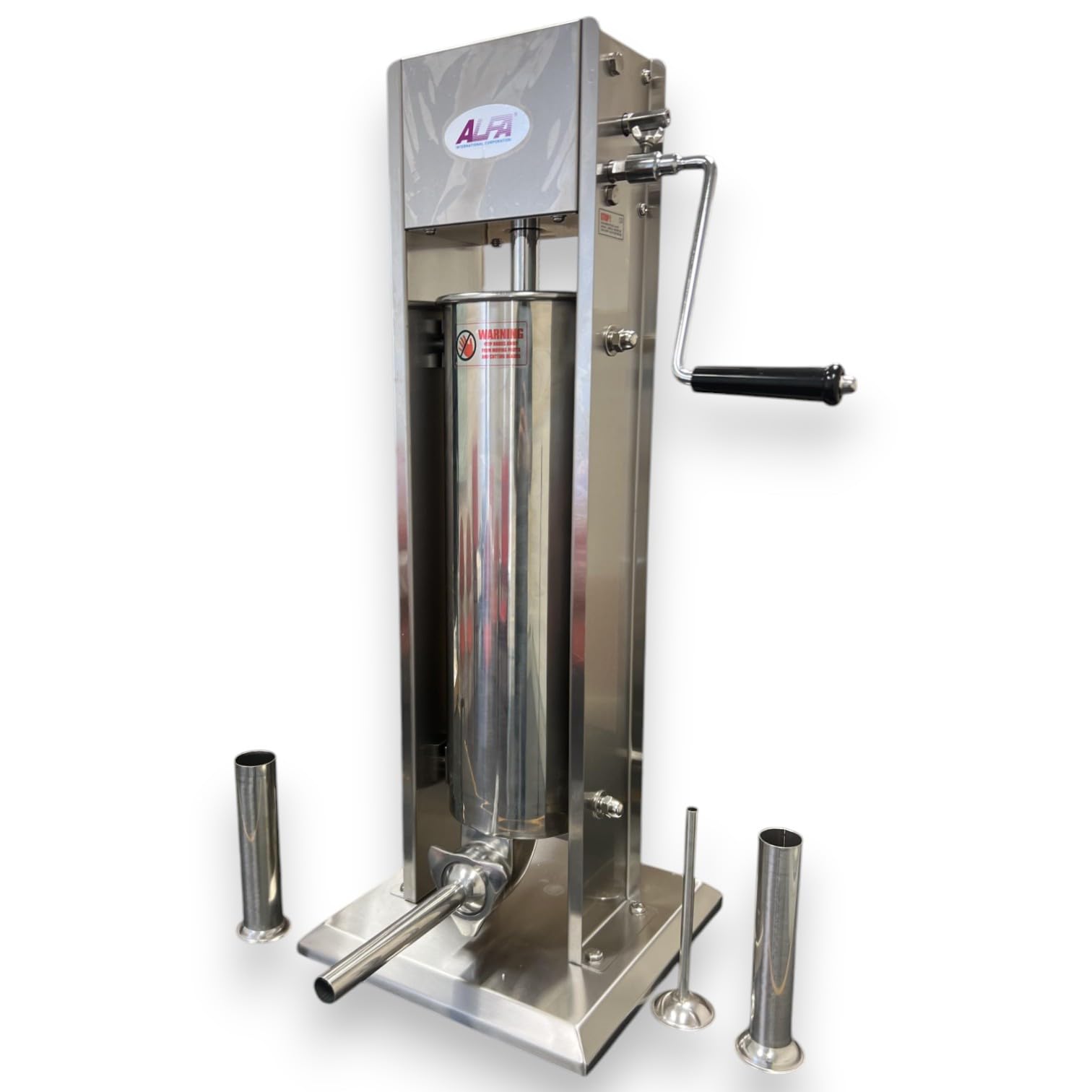 Alfa SS15V Stainless Steel 15 lb Vertical Sausage Stuffer | Commercial Grade Sausage Maker with 10, 16, 22, and 32 MM Sausage Stuffing Tubes