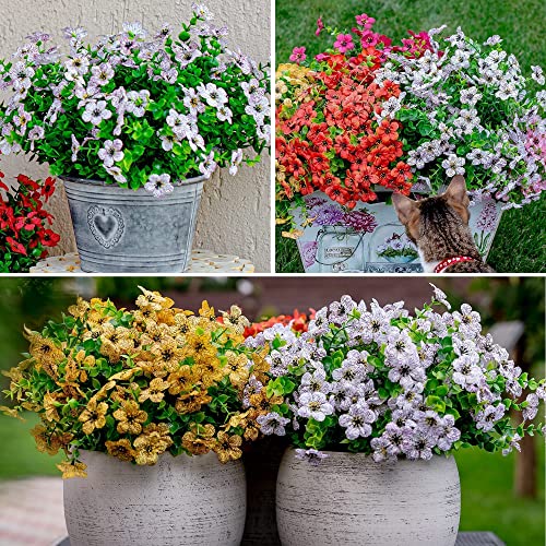Axylex Artificial Flowers For Outdoors Fake Plants - 16 Bundles Faux Outside Greenery Boxwood No Fade Plastic Shrubs Fall Decor Farmhouse Home Garden Thanksgiving Mums (White) #TOP4
