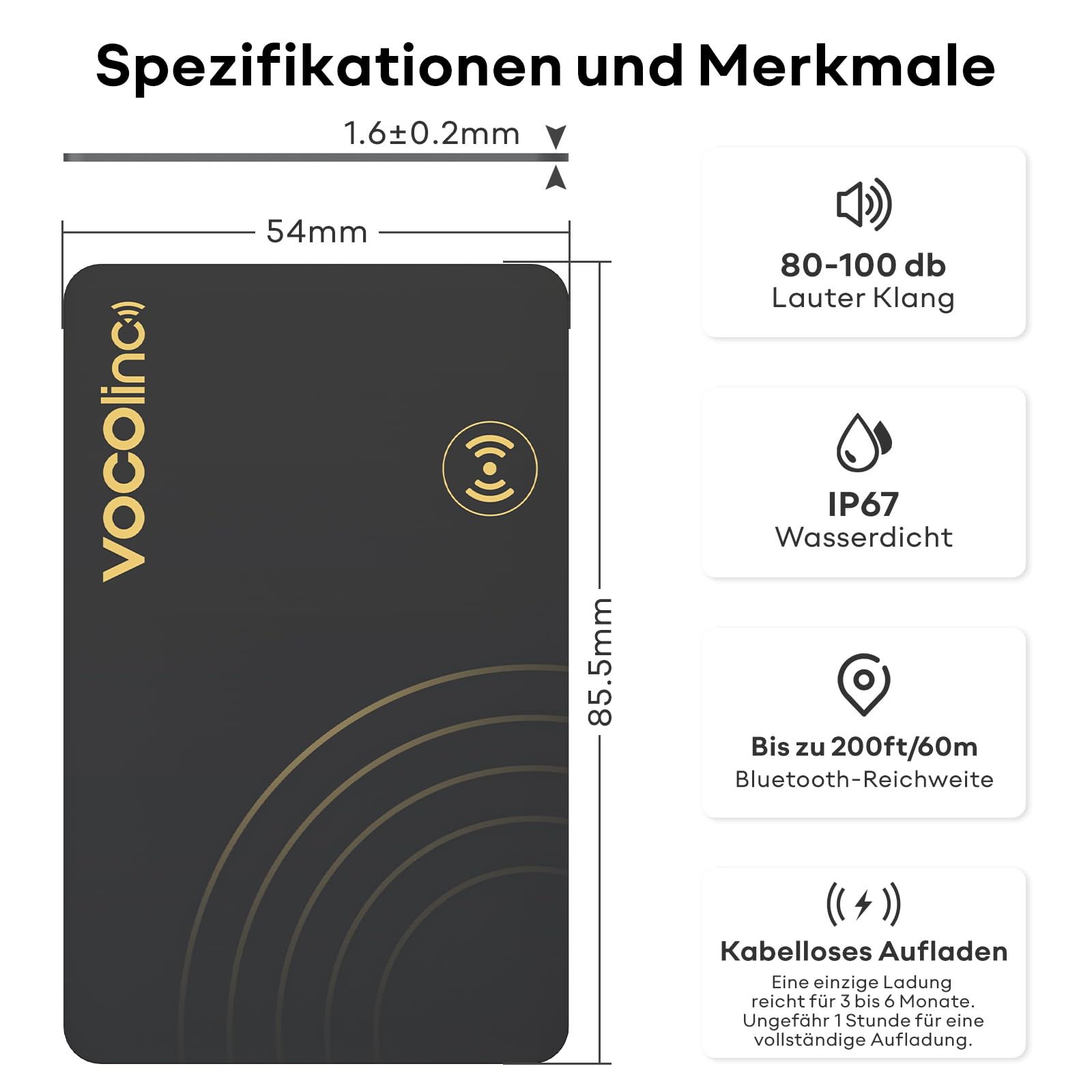 VOCOlinc Wiederaufladbar Wallet Tracker Karte 2 Pack, Ultra Thin 1.6mm Air Tag Card Funktioniert mit Apple Wo ist? APP (Nur iOS), Bluetooth Item Finder für Reisepässe/Koffer/Taschen/Geldbörse