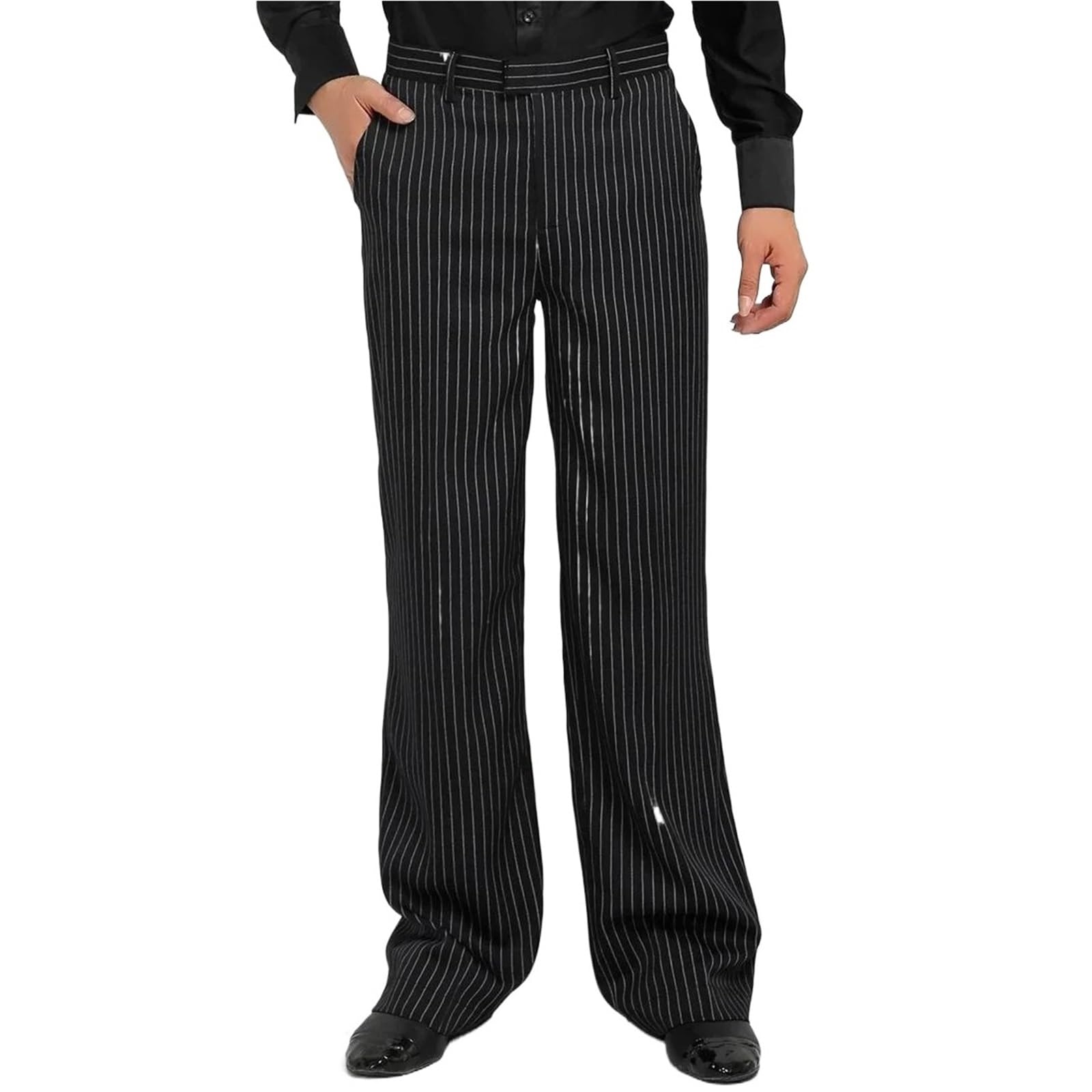 Latein Tanzhosen for Herren Herren Jungen Tanzhose Ballsaal Gestreifte for Männer Latein Kostüme Tangohose Tanzbekleidung(Waist 83cm)