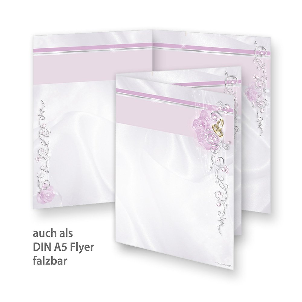 Briefpapier Hochzeit silbergrau (100 Sets inkl. Kuverts) beidseitig bedrucktes A4 Schreibpapier inkl. Kuverts, mit Eheringen und Ranken für hinreissend schöne Hochzeitspost, vielseitig verwendbar