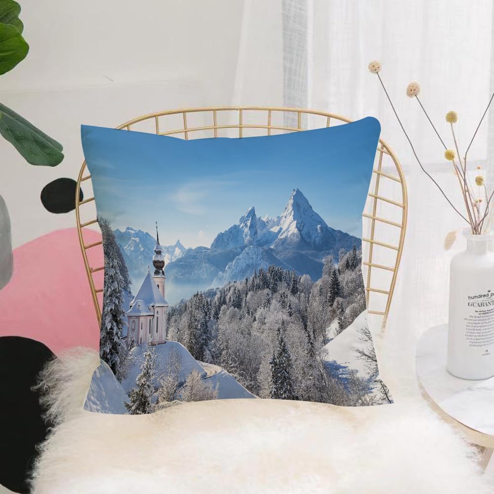 HYMSXW Cushion Cover,Throw Pillow Case Home Decorative for Living Room Bedroom Sofa Chair 20X20 Inch,Winter, snow-covered Bavarian Alps with Maria Gern with famous Watzmann solid s,Pillowcase 50X50cm