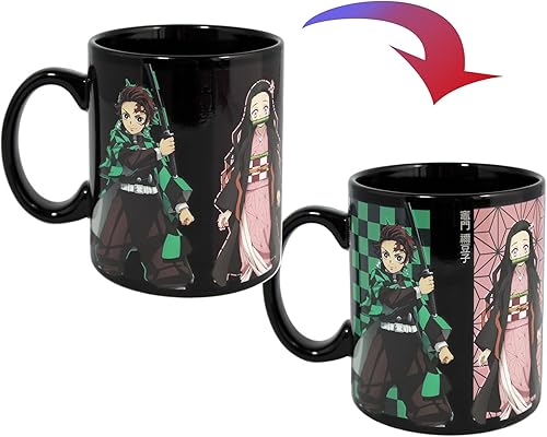 Miniatura 4 de Taza de té de manga Demon Slayer Anime Nezuko Tanjiro Zenitsu Inosuke que cambia de color de calor, taza de té de 16 onzas