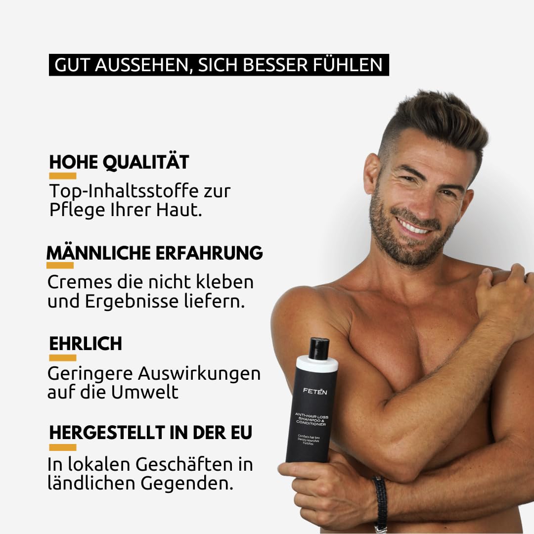 FETEN Anti-Haarausfall Shampoo für Männer, 400 ml, mit Conditioner, gegen Haarausfall und Schuppen, für mehr Volumen und kräftigeres Haar