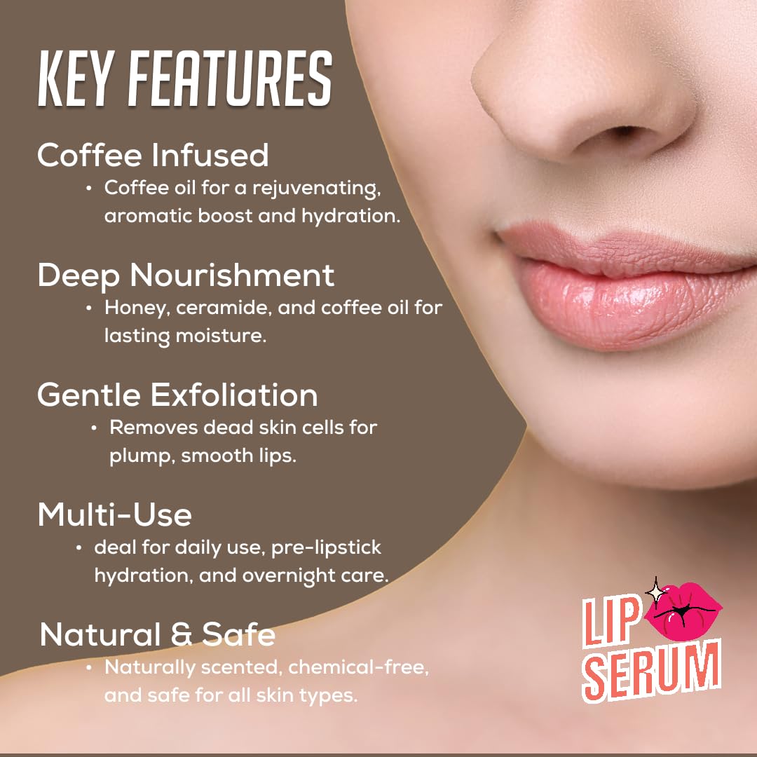 Bee & Beauty Moisturizing Lip Serum Roll On - 5ml | With Aromatic Coffee Infusion | Nourishes, Hydrates and Gently Exfoliates | For Men and Women | Natural Pink Lip Roll On For Daily Lip Care 2