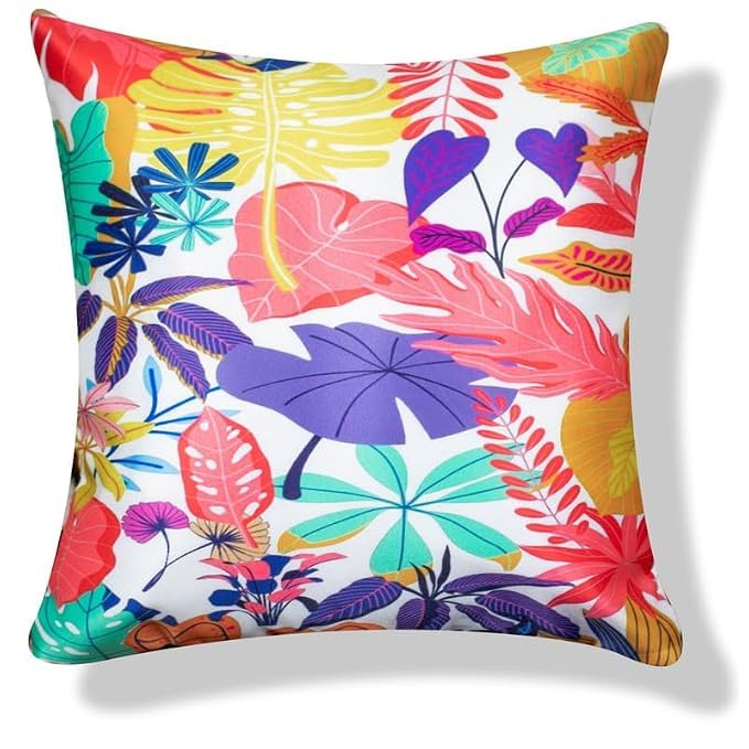 Image of Decorative Satin Sofa Cushion Covers Set of 5, 16 x 16 Inches, Multicolor Floral Printed Pillow Covers for Living Room, Bedroom, Couch & Sofa, Soft Glossy Fabric, Zipper Closure