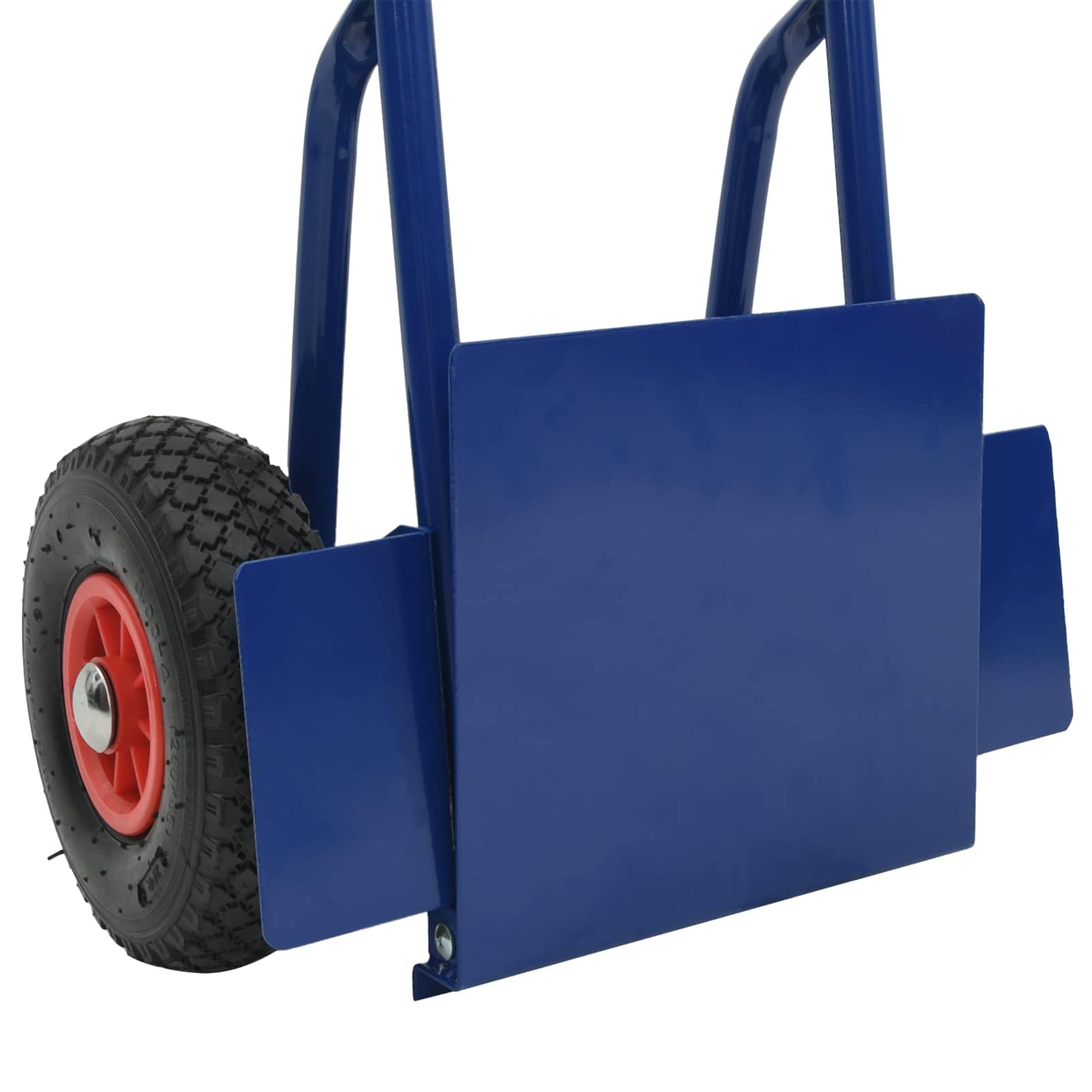 Erweiterbarer Handwagen aus Stahl Blau und Rot 49,5 x 53 x 114 cm mit pneumatischen Gummirädern, verstellbarem Griff, Schutzblech für Transport, Sackkarre, Rollwagen, Plattformwagen