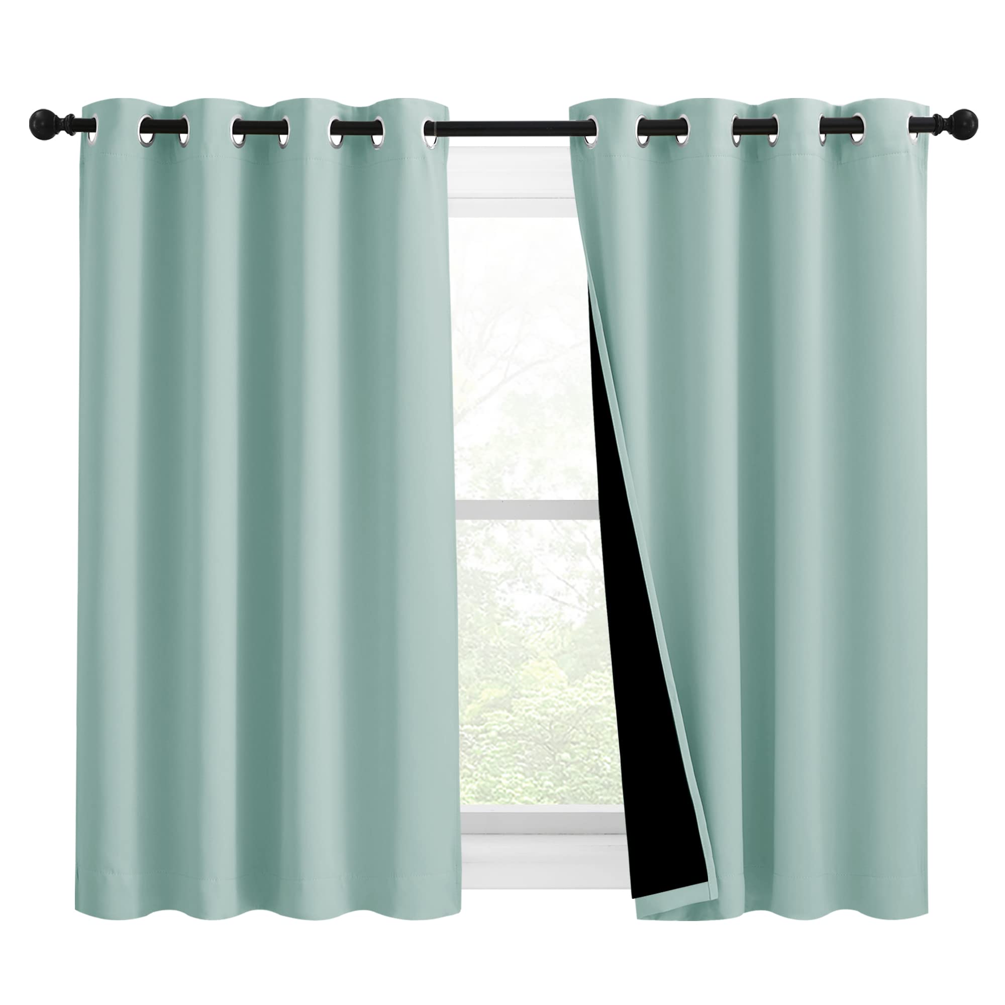 NICETOWN 100% Blackout Curtains 54 inches Long, Double-Deck Completely Blackout Window Treatment Thermal Insulated Lined Drapes for Small Window (Aqua Blue, 1 Pair, 46 inches Width Each Panel)