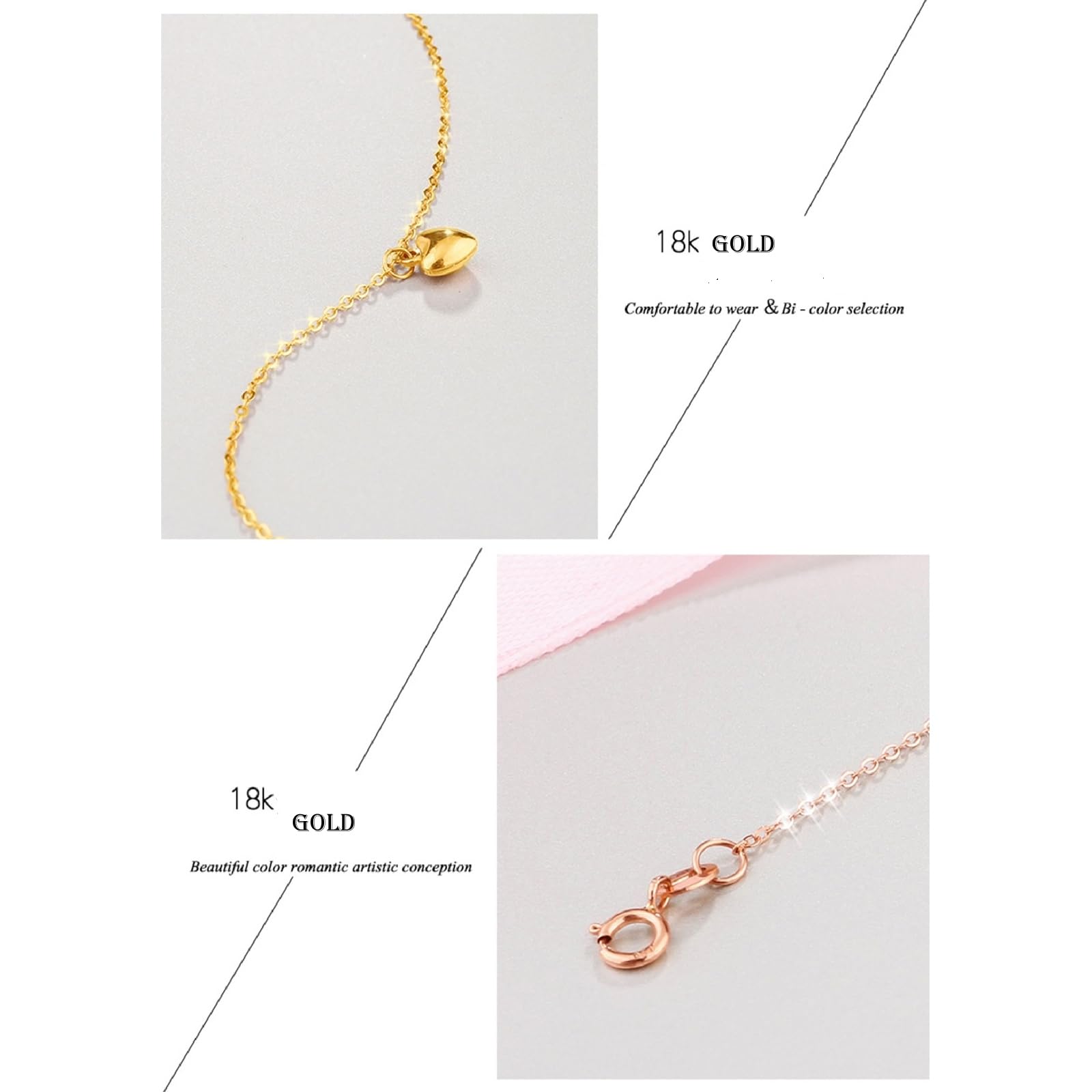 Wycian Cavigliera a forma di cuore, in oro giallo 18 carati, per donna, matrimonio, regalo, Diamante