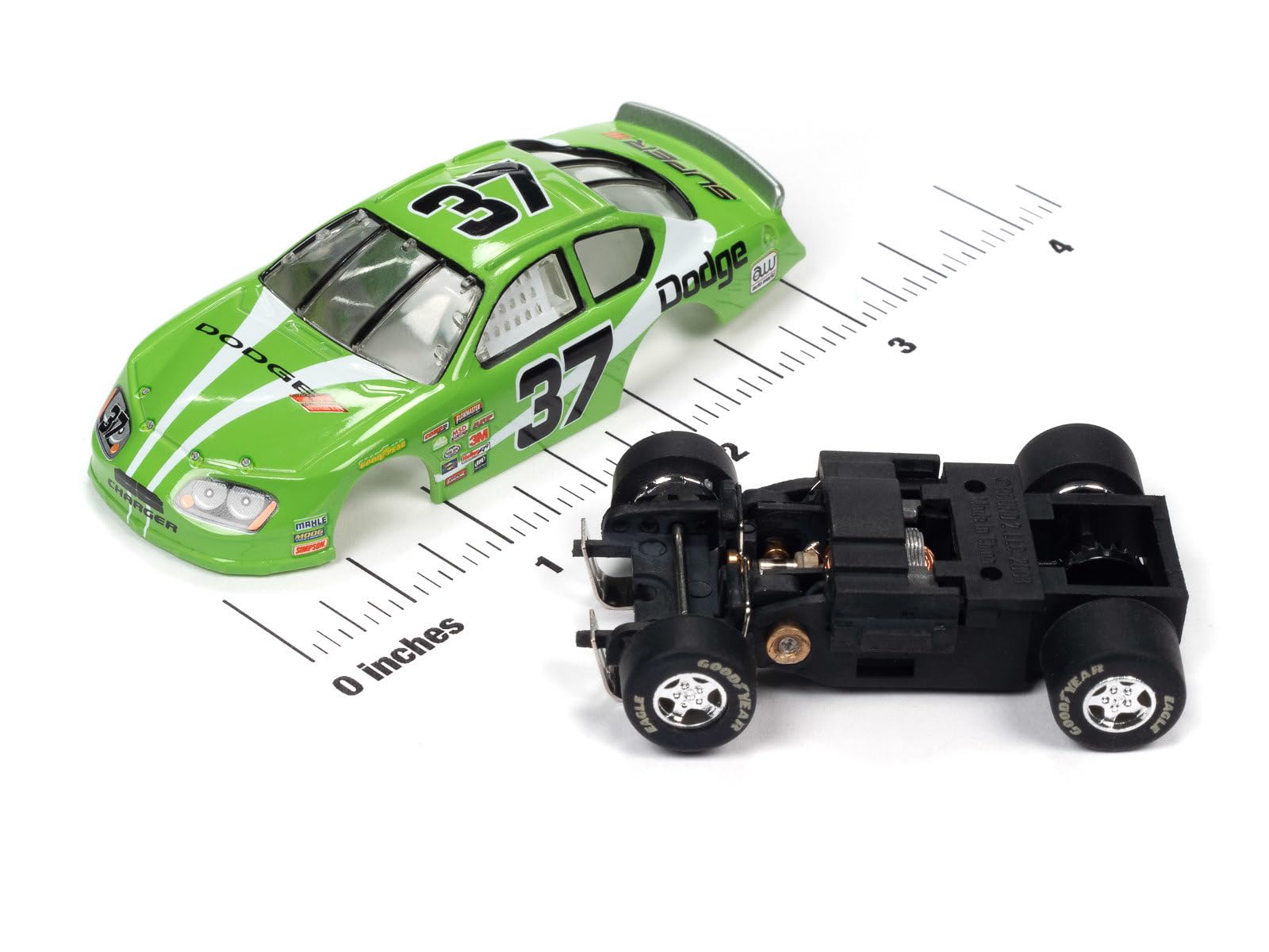 Auto World Super III SC399-3B 2008 Charger Stock Car (Green) HO Scale Slot Car